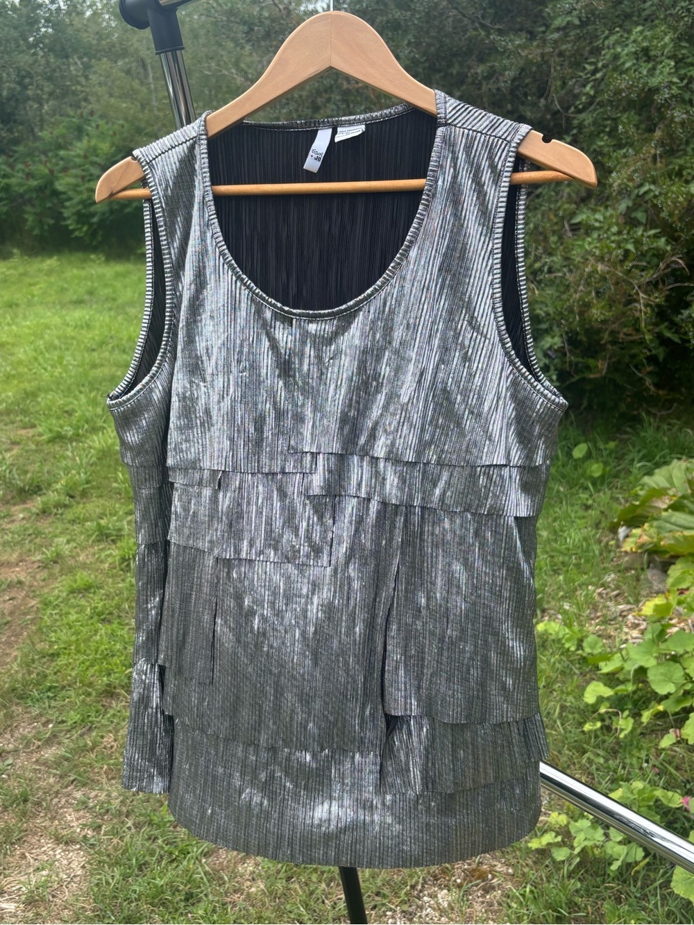 Metallic Shimmery Silver Tiered Tank